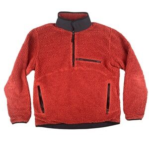 Hill City Men's Sherpa Fleece Pullover L Red Quarter Zip Thermal Warm Jacket EUC